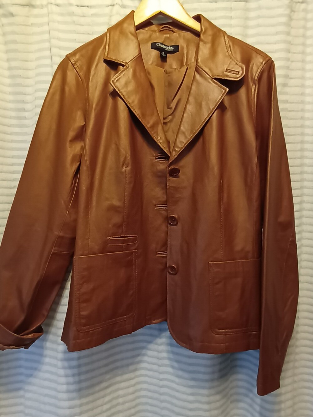 Vintage Women's Tan-Brown 100% Leather Button Down Jacket